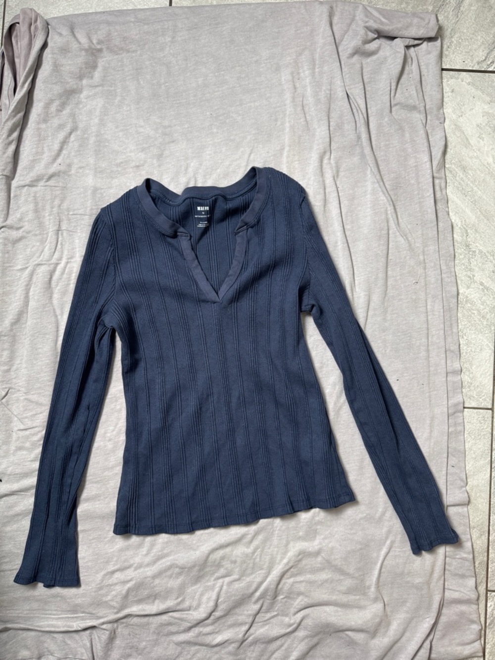Maeve Navy Blue Ribbed Long-Sleeve Top